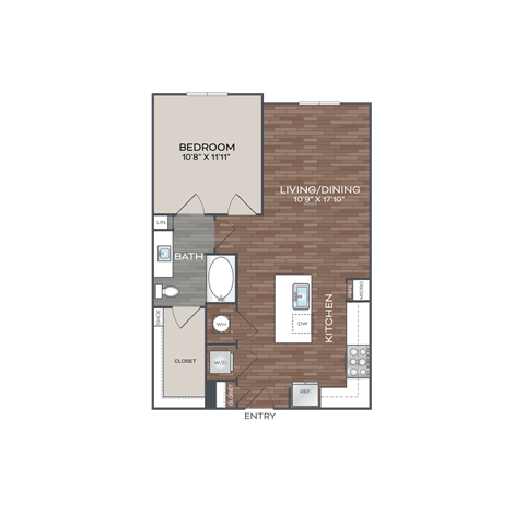 Floor plan for 1 bed, 1 bath, 748 sqft
